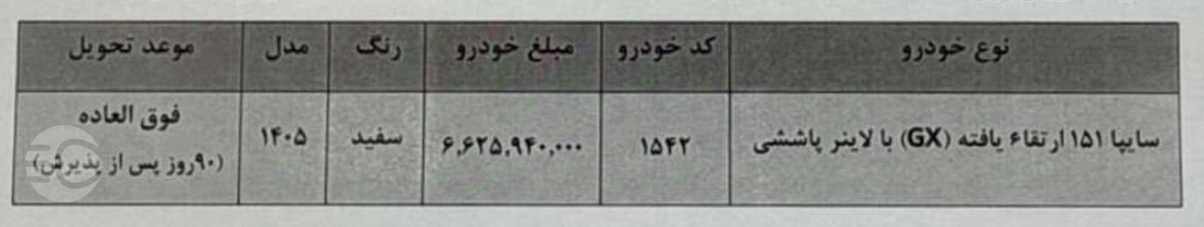 فروش فوق العاده وانت سایپا ۱۵۱ ارتقا یافته GX با لاینر پاششی - ۱۹ فروردین ۱۴۰۵