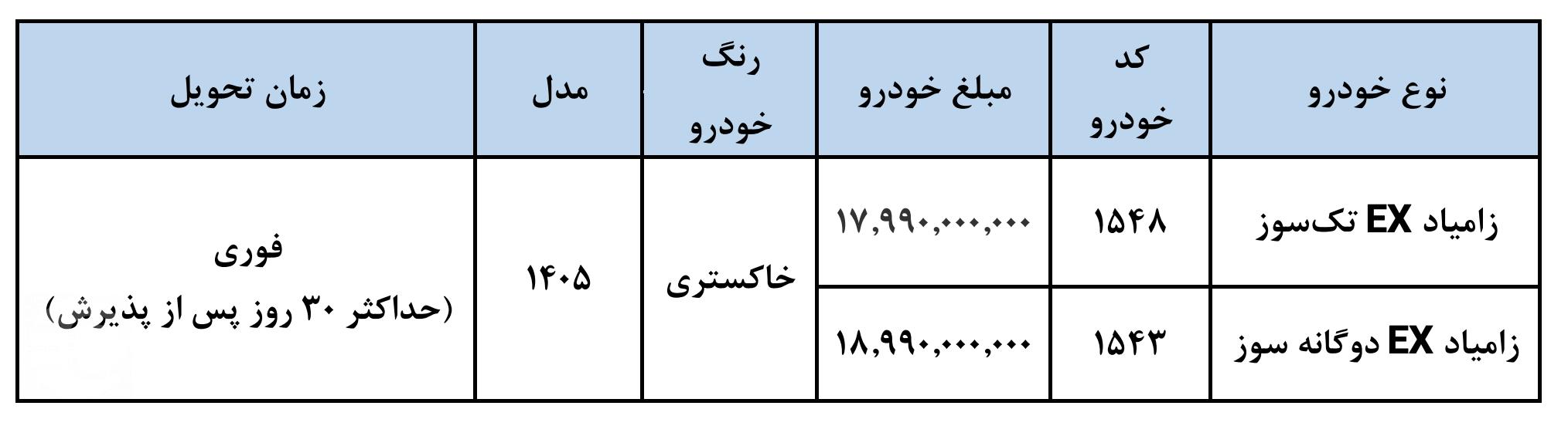 فروش فوق العاده زامیاد EX - تاریخ ۱۰ خرداد ۱۴۰۵
